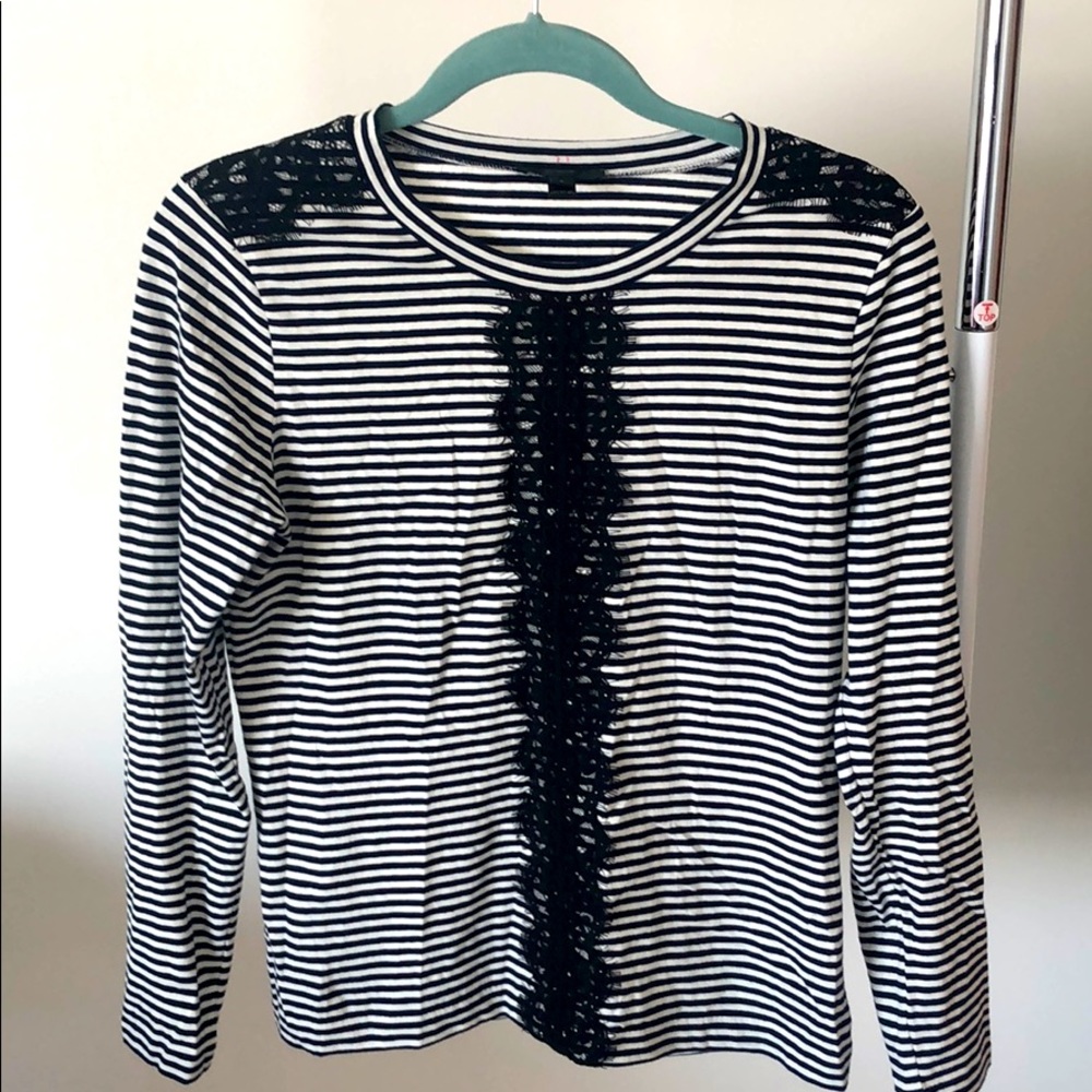 J. Crew Striped Top w/Lace Appliqué